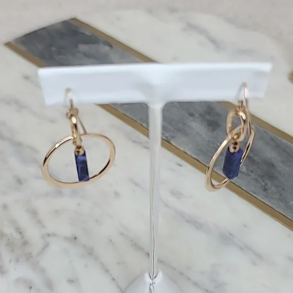 Banana Republic Lapis Lazuli/Gold Hoop Dangle Hook Earrings - Picture 9 of 17